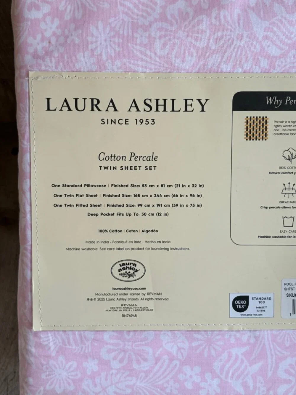 NEW Laura Ashley Twin Size POOL FROLIC - PINK Sheet Set 100% Percale Cotton
